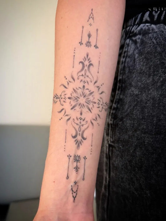 Medium Ornamental Mandala Tattoo on Women Arm by @vinyasse