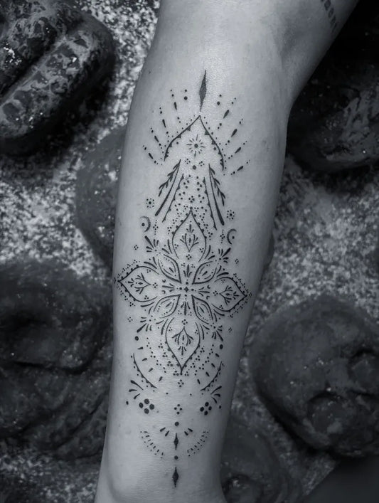 Medium Ornamental Mandala Tattoo on Women Forearm by @ikal_ink