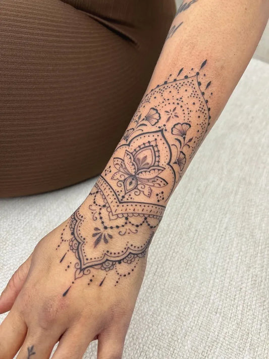 Medium Ornamental Mandala Tattoo on Women Wrist by @josefineirene