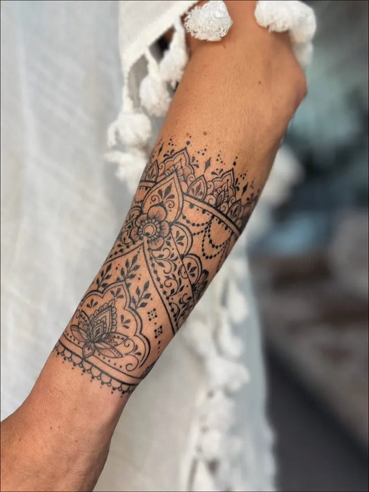 Medium Ornamental Mandala Vine Tattoo on Women Arm by @josefineirene