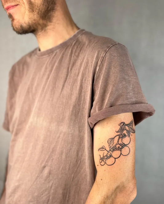 Medium Outline Cherry Branch Tattoo on Men Arm by @ceentaur