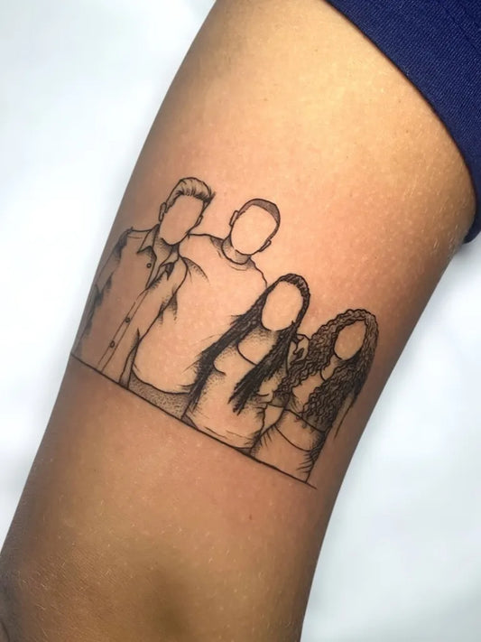 Medium Outline Family Portrait Tattoo on Women Arm by @jontomich_tattoo