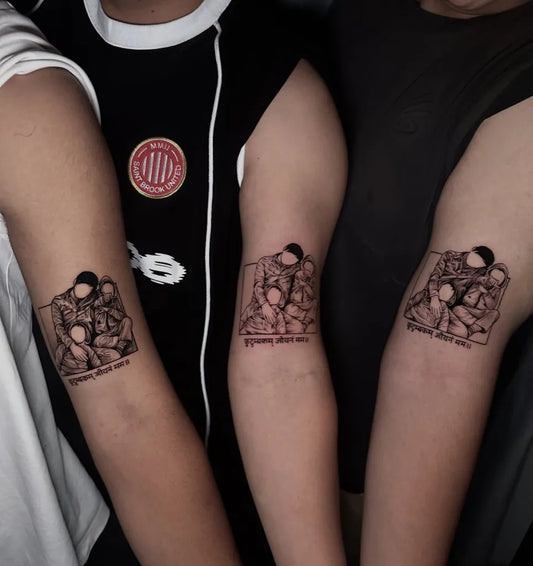 Medium Outline Family Tattoo on Men Arm by @rain__tattoo