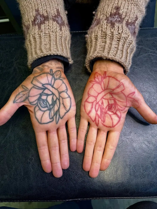 Medium Outline Rose Tattoo on Women Hands by @gomez_tattooing