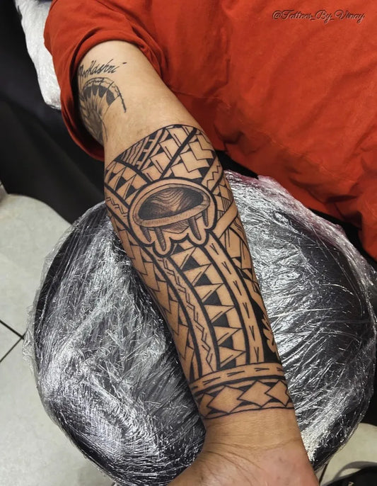 Medium Polynesian Tribal Armband Tattoo on Men Forearm by @vinay_dut