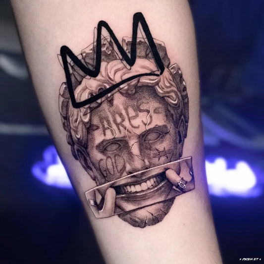 Medium Realism Ares God Head Tattoo on Men Arm by @pashatattoo_et