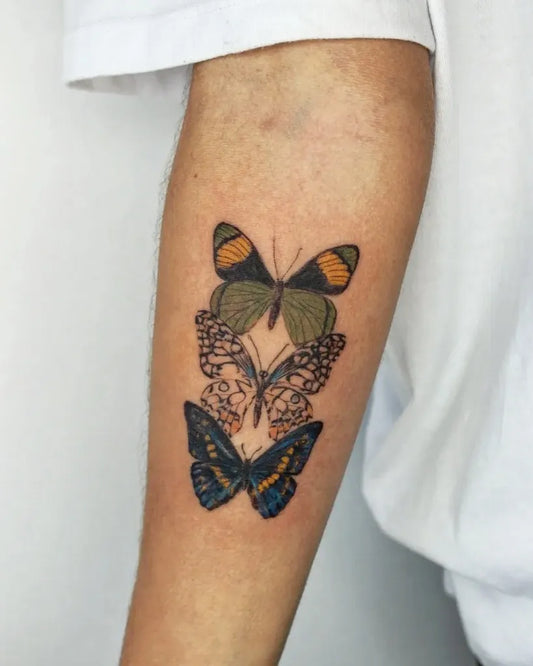 Realism Butterflies on Men Forearm Tattoo by @luisana_tattoos