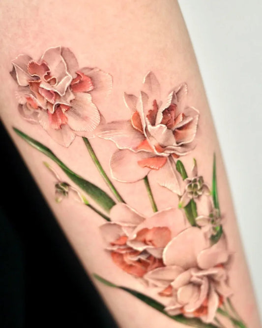 Medium Realism Daffodil Bouquet Tattoo on Women Arm by @tattoo_nyang