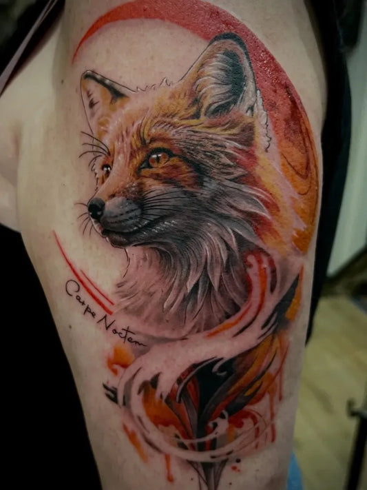 Medium Realism Fox Moon Tattoo on Women Arm by @fabien.cibot