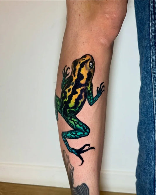 Medium Realism Frog Tattoo on Women Leg by @tetar_ttt
