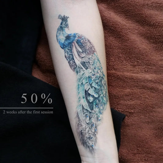 Medium Realism Peacock Tattoo on Women Arm by @tattooist_won