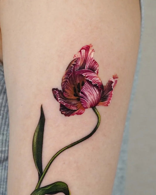 Medium Realism Tulip Tattoo on Women Arm by @myungdo___