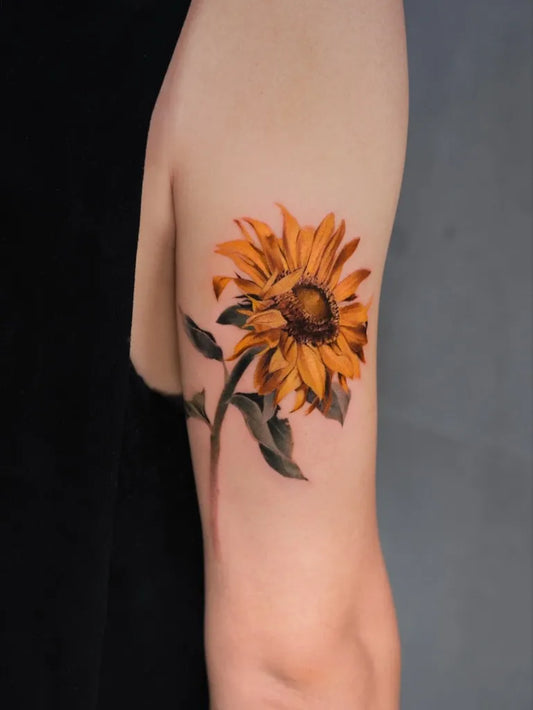 Medium Realistic Sunflower on Women Arm Tattoo by @newtattoo_yangyang