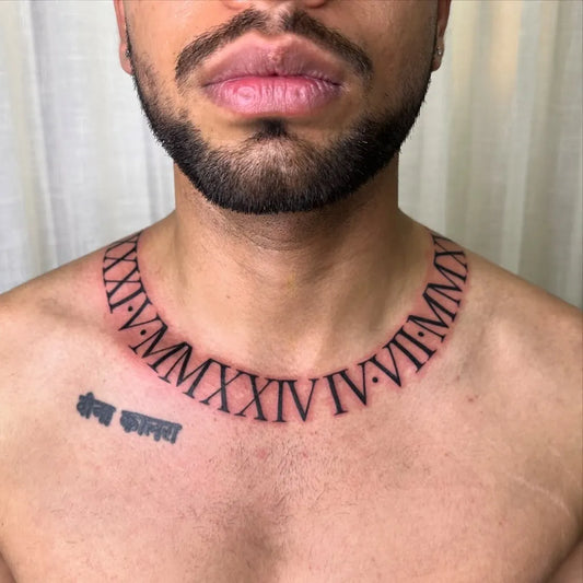 Medium RomanNumeralsNeckband on Men Neck Tattoo by @inkedby.chlo