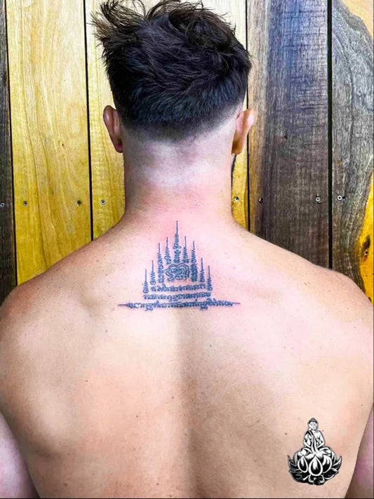 Medium Sak Yant Haeha Yant and Sak Yant Tattoo on Men Back by @bambootattoosamui