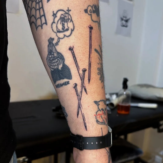 Medium Stick and Poke Nails and Spiderweb Tattoo on Men Arm by @eljonipkd