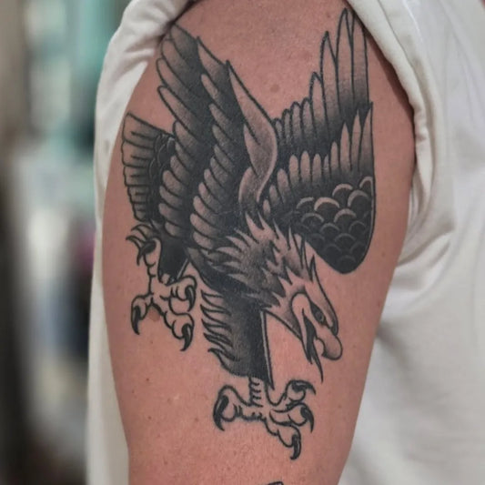 Medium Traditional Eagle Tattoo on Men Arm by @alfonsoharte