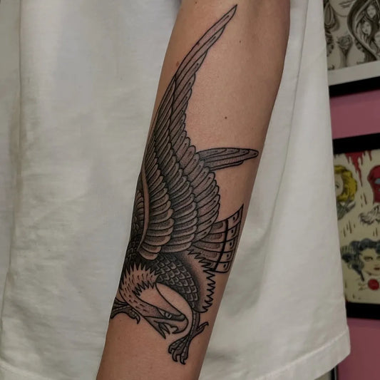 Medium Traditional Eagle Tattoo on Men Arm by @brucethekid