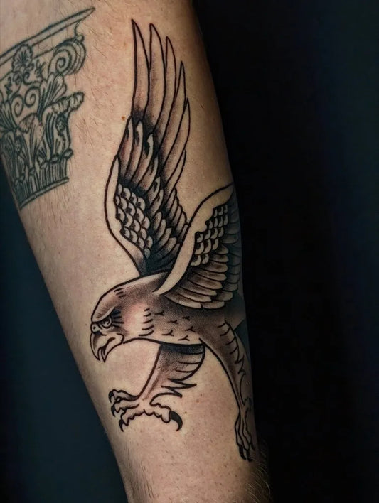 Medium Traditional Eagle Tattoo on Men Arm by @therustybuzzard