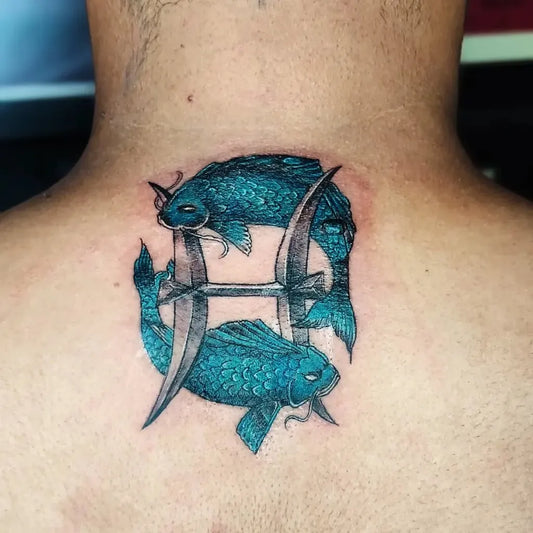Medium Traditional Pisces Koi Tattoo on Men Neck by @tattooatsnazzy