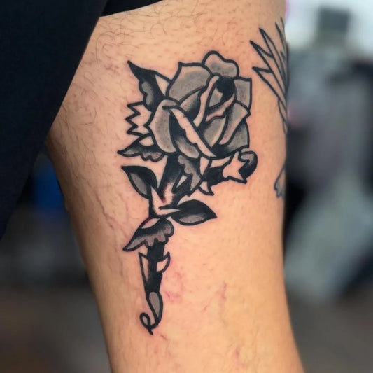 Medium Traditional Rose Tattoo on Men Arm by @mrcizdog
