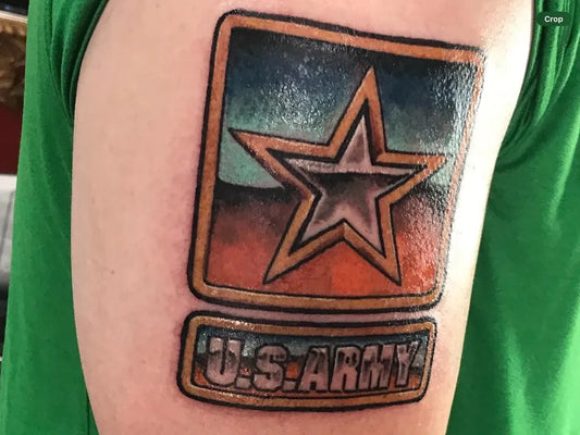 Medium Traditional US Army Insignia Military Tattoo on Men Arm by @notahairybeast