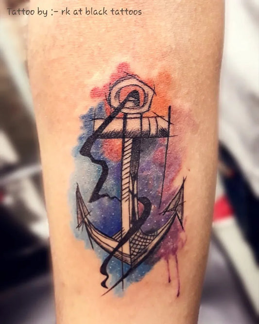 Medium Watercolor Anchor Tattoo on Men Forearm by @harryblacktattoos_studio