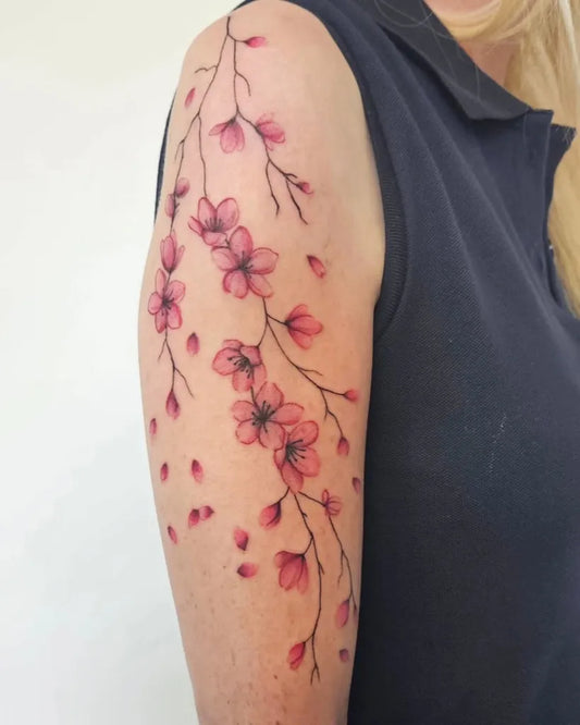 Medium Watercolor Cherry Blossom on Women Shoulder Tattoo by @tetytattoo