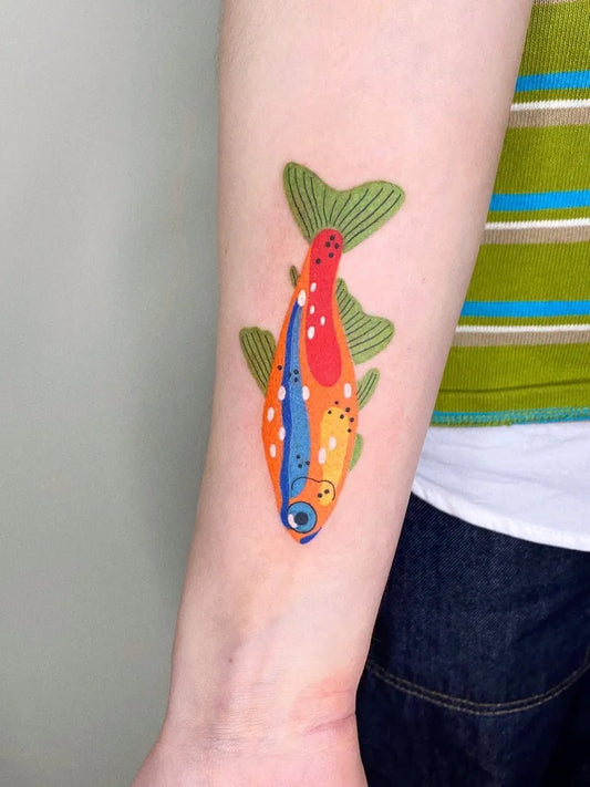Medium Watercolor Fish Tattoo on Women Arm by @kotastiia