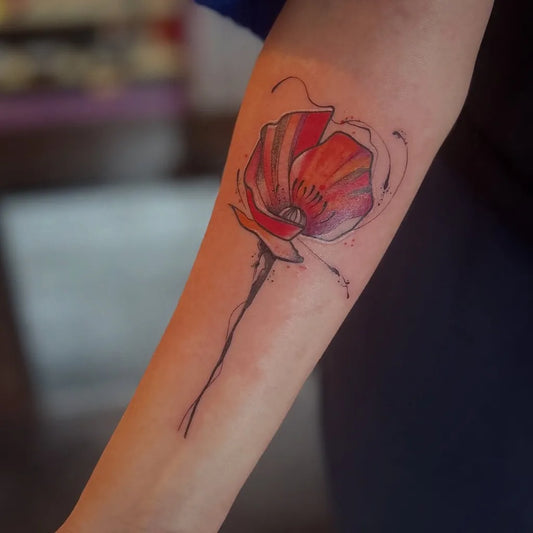 Medium Watercolor Poppy Flower Tattoo on Women Arm by @fem_intothewoodz