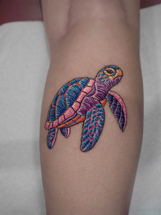 Medium Watercolor Turtle Tattoo on Women Leg by @ar2ta2