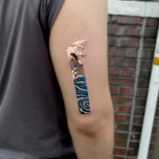 Medium Watercolor Wave Tattoo on Men Arm by @dyun_tat2