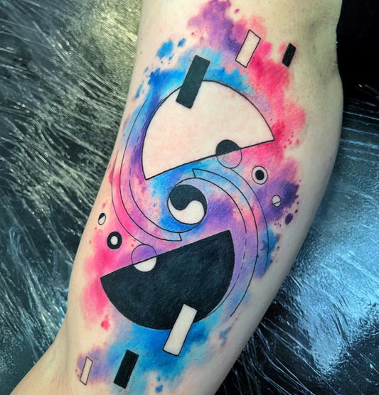 Medium Watercolor Yin Yang Abstract Tattoo on Women Arm by @tembotattoo