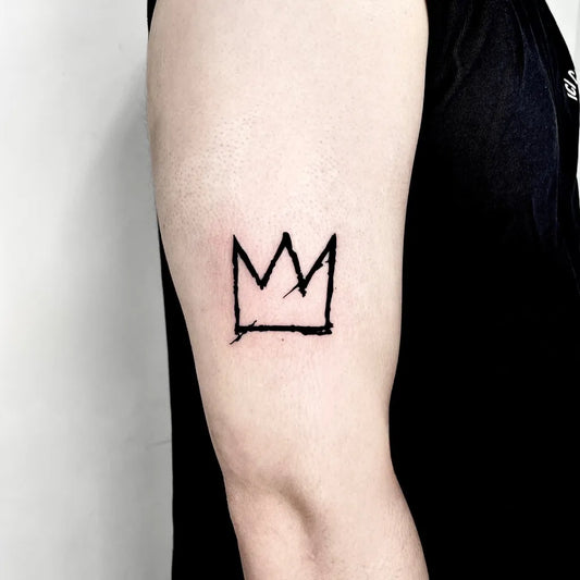 Simple Linework Crown Outline Tattoo on Men Arm by @tirta_arutalatattoo