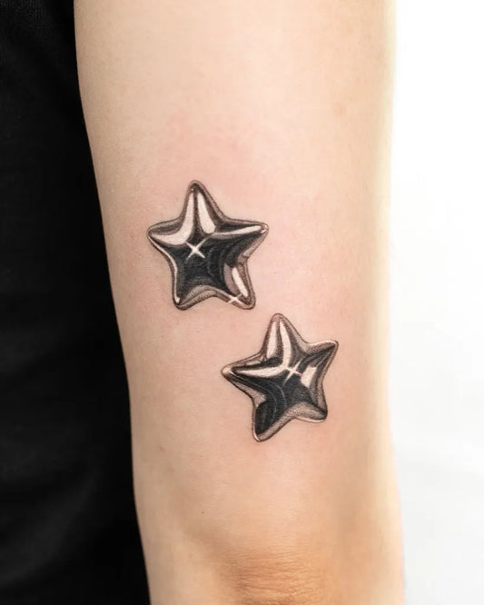 Small 3D Star Tattoo on Women Arm by @zero_