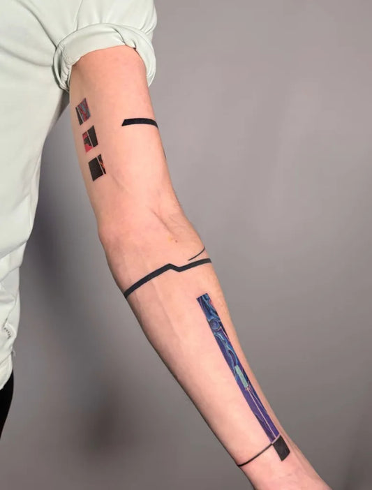 Small Abstract GeometricLines Tattoo on Women Arm by @demiink__