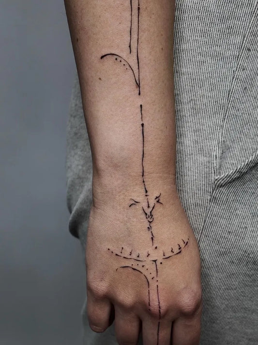 Small Abstract Linework Tattoo on Men Forearm by @sandy.x.tattoo