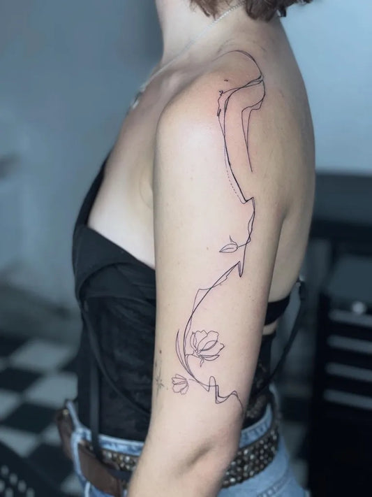 Small Abstract Lotus Flowers Tattoo on Women Shoulder by @miratsu.ki