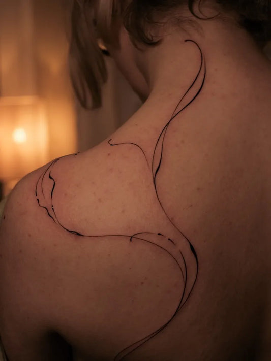 Small Abstract SwirlingLines Tattoo on Women Neck by @mjs_tats