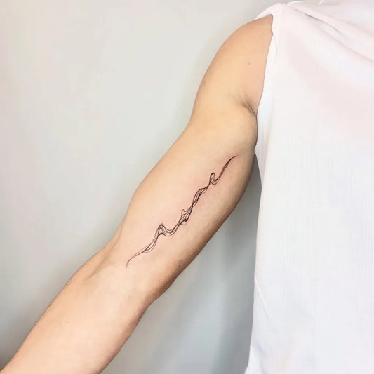 Small Abstract Wave Tattoo on Men Arm by @ihavenoname_tattoostudio
