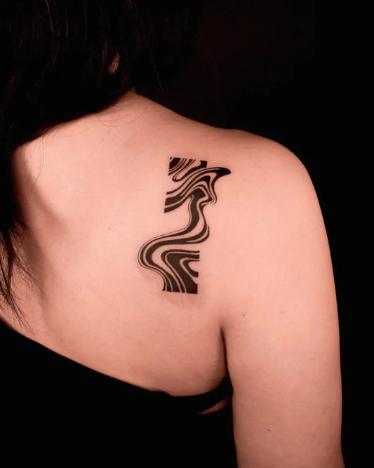 Small Abstract Wavy Abstract Shape Tattoo on Women Shoulder by @you.tats