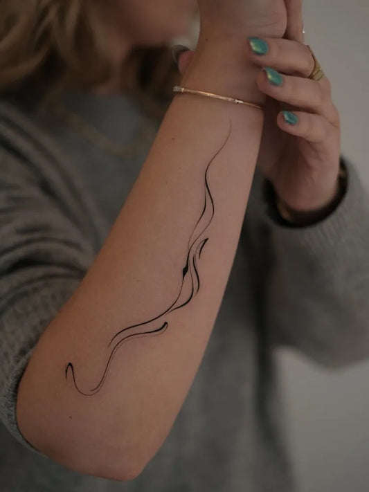Small Abstract Wavy Lines Tattoo on Women Arm by @mjs_tats