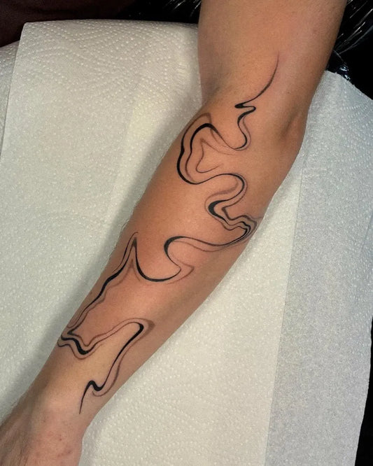 Small Abstract Wavy Lines on Men Forearm Tattoo by @kemp_ink