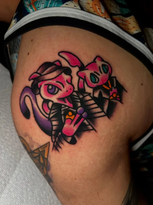 Small American Traditional Meowth duo on Women Arm Tattoo by @datboysteve