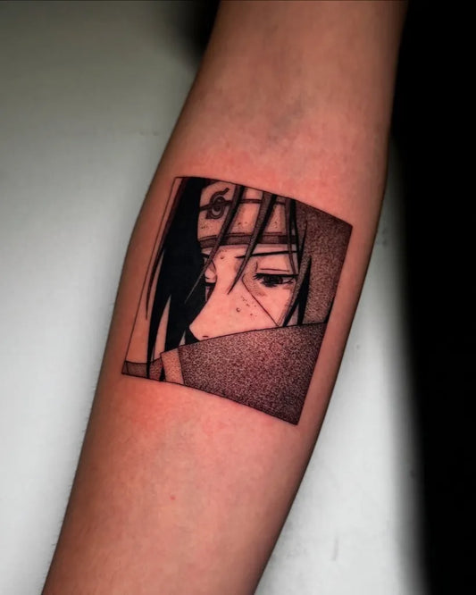Small Anime Itachi Uchiha on Women Arm Tattoo by @seiscaminosdeldolor