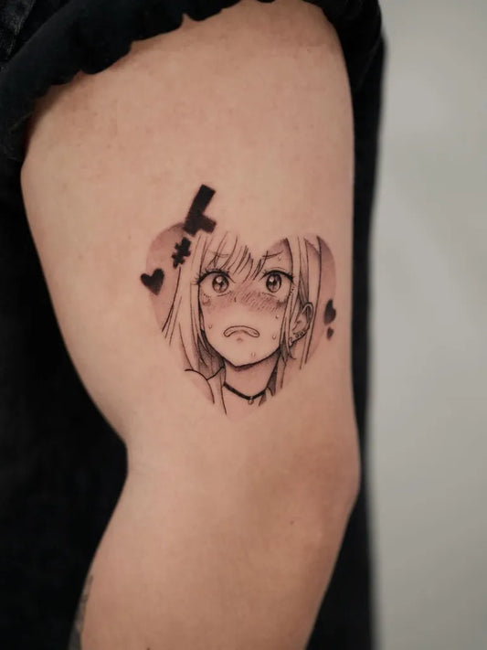 Small Anime Style Anime Girl with Hearts on Women Arm Tattoo by @luilopez_tattoos