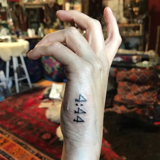 Small Black and Grey 444 on Women Wrist Tattoo by @enerjahtics