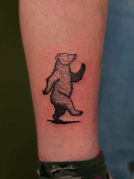 Small Black and Grey Bear on Women Ankle Tattoo by @tapiotats