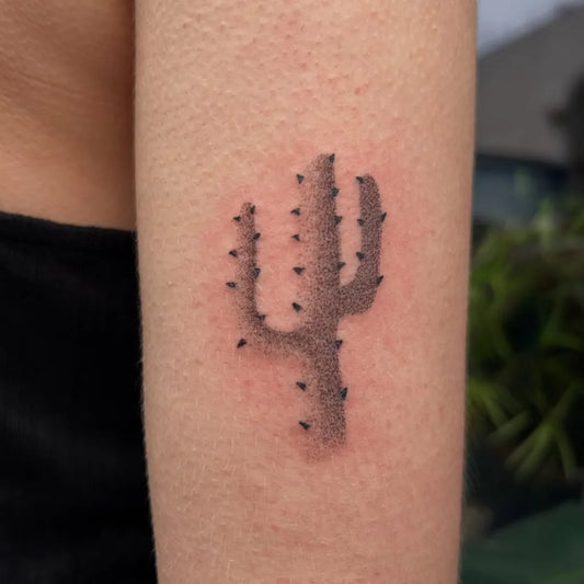 Small Black and Grey Cactus Tattoo on Women Arm by @naixil.ink