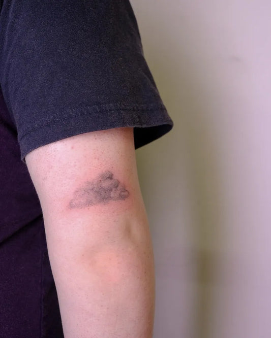Small Black and Grey Cloud Tattoo on Women Arm by @all.thing.soulmade